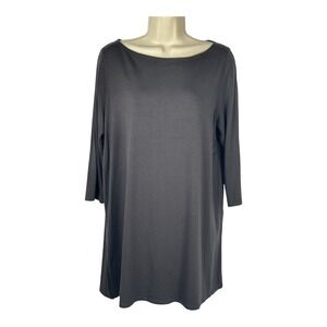 Eileen Fisher Womens Knit Tunic Top Sz Lg Gray 3/4 Sleeve Basic Closet Staple